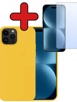 BTH BTH iPhone 15 Pro Max Hoesje Siliconen Met Screenprotector Met Dichte Notch - Geel