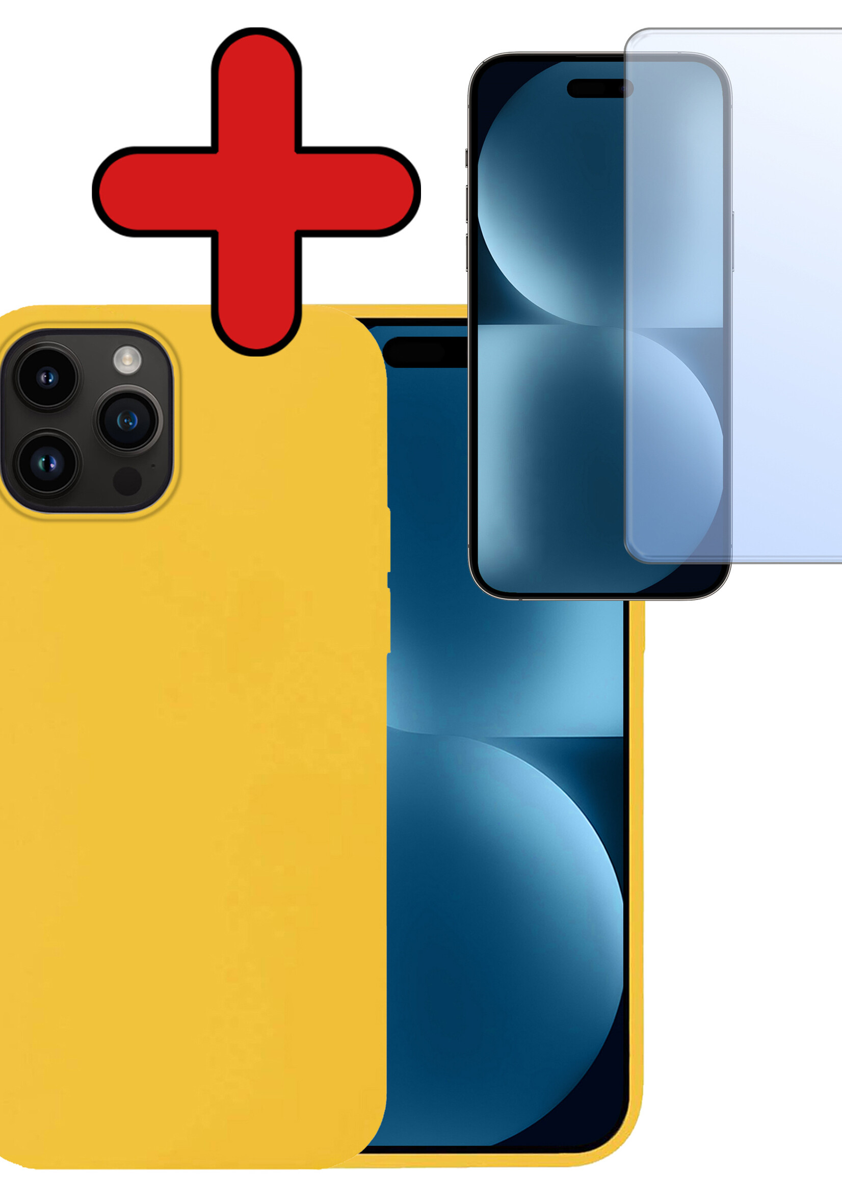 BTH Hoesje Geschikt voor iPhone 15 Pro Max Hoesje Siliconen Case Hoes Met Screenprotector - Hoes Geschikt voor iPhone 15 Pro Max Hoes Cover Case - Geel