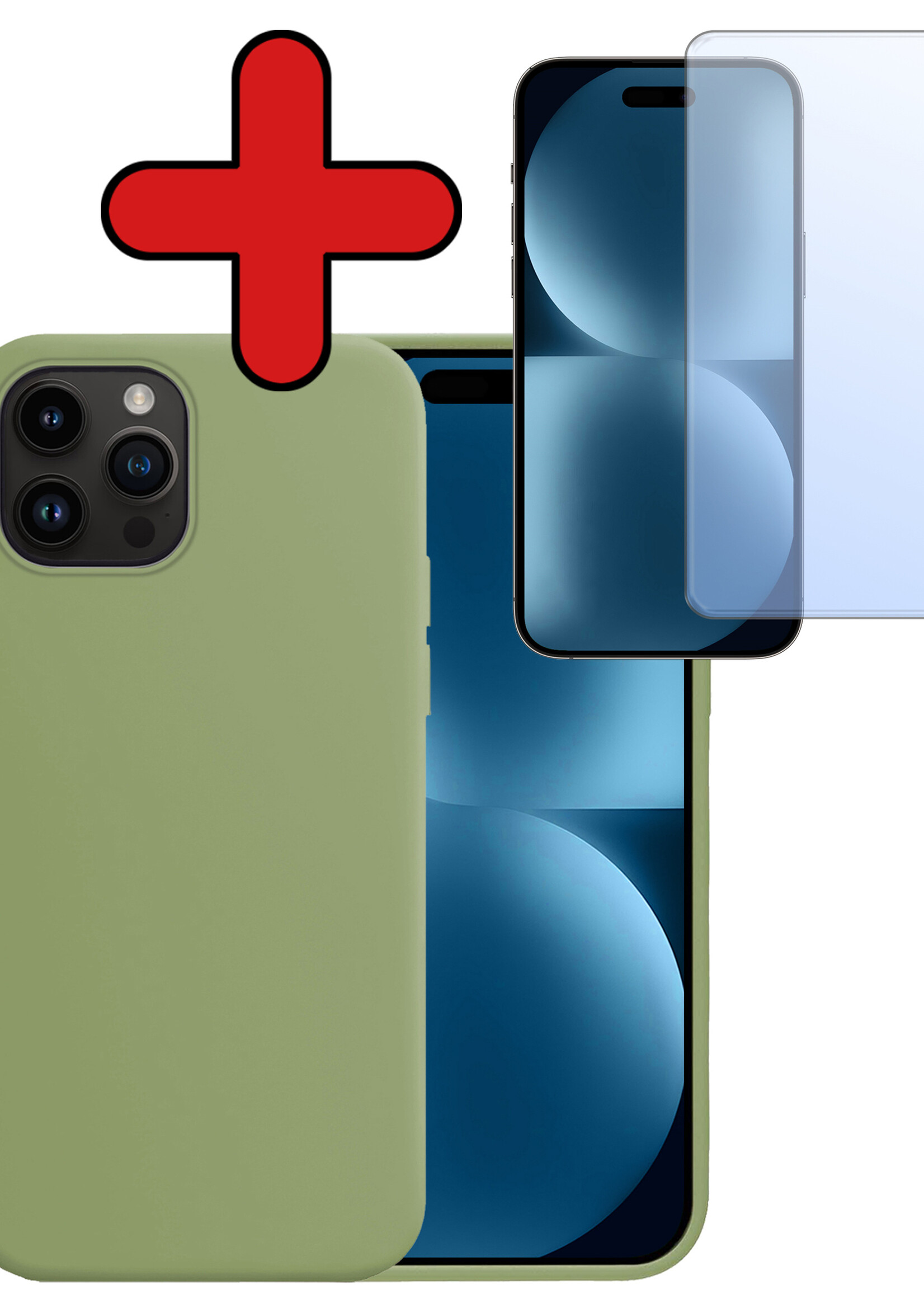 BTH Hoesje Geschikt voor iPhone 15 Pro Max Hoesje Siliconen Case Hoes Met Screenprotector - Hoes Geschikt voor iPhone 15 Pro Max Hoes Cover Case - Groen