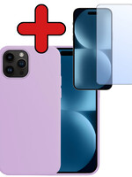 BTH BTH iPhone 15 Pro Max Hoesje Siliconen Met Screenprotector Met Dichte Notch - Lila