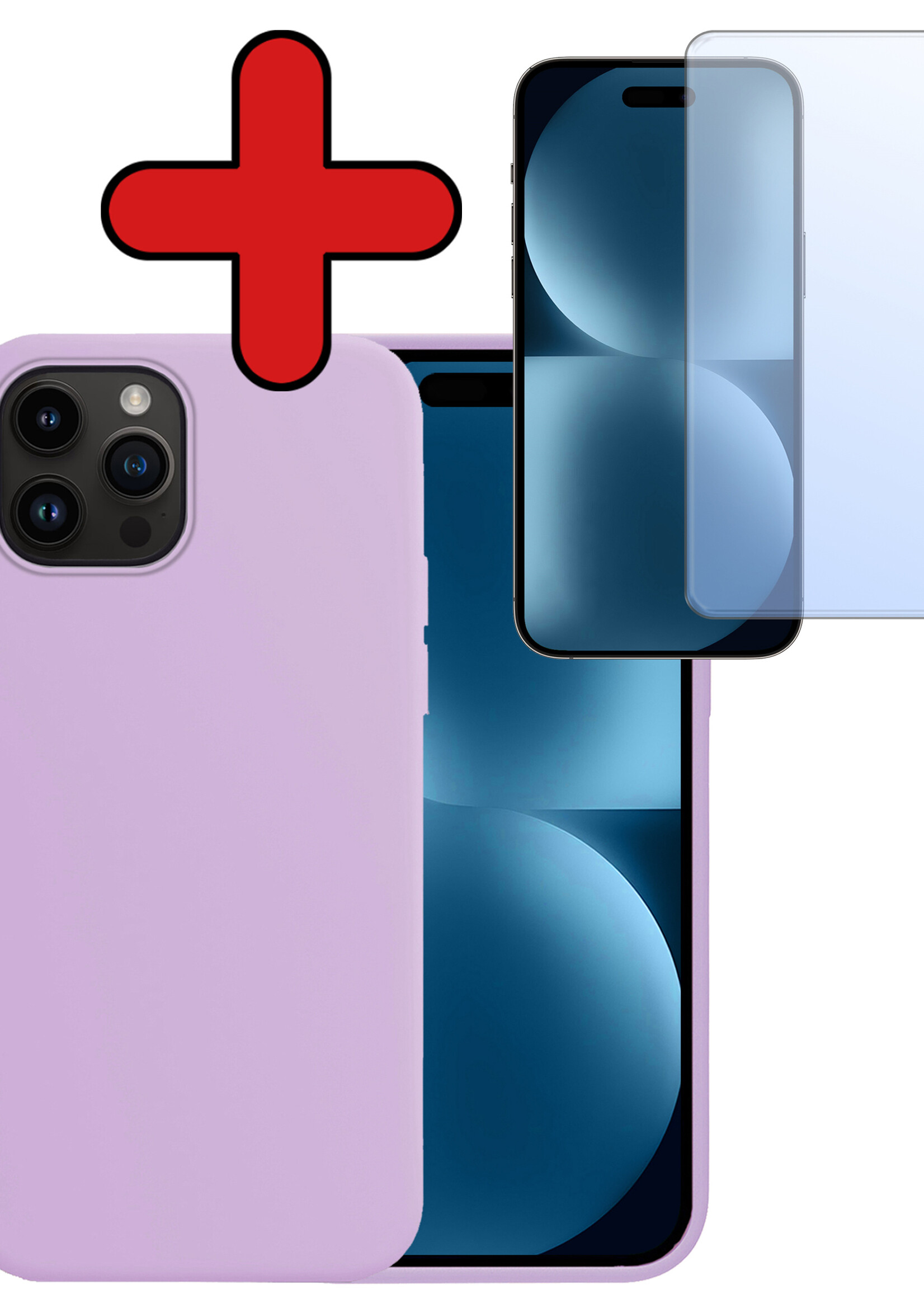 BTH Hoesje Geschikt voor iPhone 15 Pro Max Hoesje Siliconen Case Hoes Met Screenprotector - Hoes Geschikt voor iPhone 15 Pro Max Hoes Cover Case - Lila
