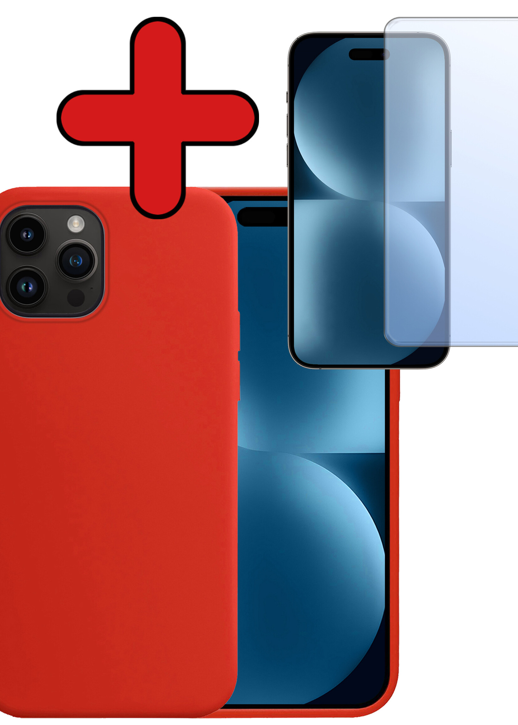 BTH Hoesje Geschikt voor iPhone 15 Pro Max Hoesje Siliconen Case Hoes Met Screenprotector - Hoes Geschikt voor iPhone 15 Pro Max Hoes Cover Case - Rood