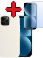 BTH BTH iPhone 15 Pro Max Hoesje Siliconen Met Screenprotector Met Dichte Notch - Wit