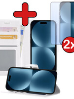 BTH BTH iPhone 15 Pro Max Hoesje Bookcase Met 2x Screenprotector - Wit