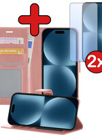BTH BTH iPhone 15 Pro Max Hoesje Bookcase Met 2x Screenprotector - Rose Goud