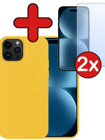 BTH BTH iPhone 15 Pro Max Hoesje Siliconen Met 2x Screenprotector Met Dichte Notch - Geel