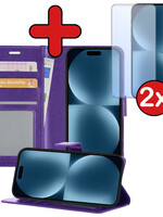 BTH BTH iPhone 15 Pro Max Hoesje Bookcase Met 2x Screenprotector - Paars