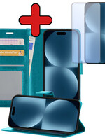 BTH BTH iPhone 15 Pro Max Hoesje Bookcase Met Screenprotector - Turquoise