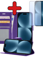 BTH BTH iPhone 15 Pro Max Hoesje Bookcase Met Screenprotector - Paars