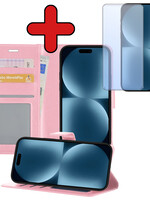 BTH BTH iPhone 15 Pro Max Hoesje Bookcase Met Screenprotector - Lichtroze