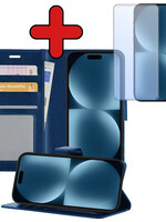 BTH BTH iPhone 15 Plus Hoesje Bookcase Met Screenprotector - Donkerblauw