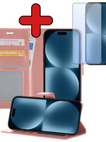 BTH BTH iPhone 15 Plus Hoesje Bookcase Met Screenprotector - Rose Goud