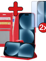 BTH BTH iPhone 15 Pro Hoesje Bookcase Met 2x Screenprotector - Rood