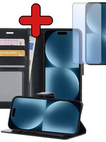 BTH BTH iPhone 15 Pro Hoesje Bookcase Met Screenprotector - Zwart