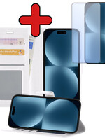 BTH BTH iPhone 15 Pro Hoesje Bookcase Met Screenprotector - Wit