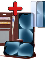 BTH BTH iPhone 15 Pro Hoesje Bookcase Met Screenprotector - Bruin