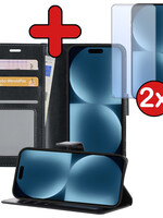 BTH BTH iPhone 15 Plus Hoesje Bookcase Met 2x Screenprotector - Zwart