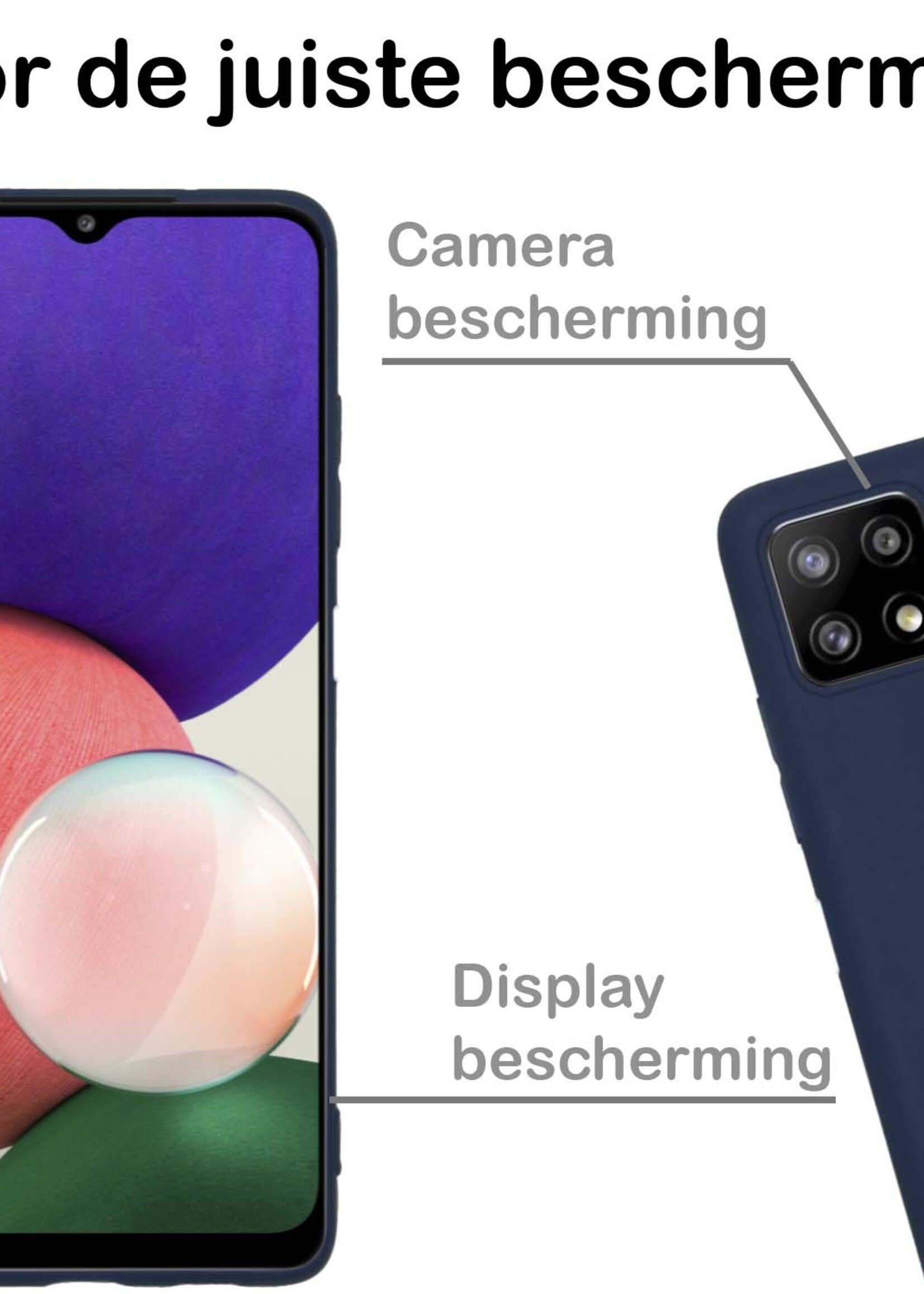 BTH Hoesje Geschikt voor Samsung A22 4G Hoesje Siliconen Case Hoes Met Screenprotector - Hoes Geschikt voor Samsung Galaxy A22 4G Hoes Cover Case - Donkerblauw