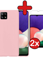 BTH BTH Samsung Galaxy A22 4G Hoesje Siliconen Lichtroze Met 2x Screenprotector