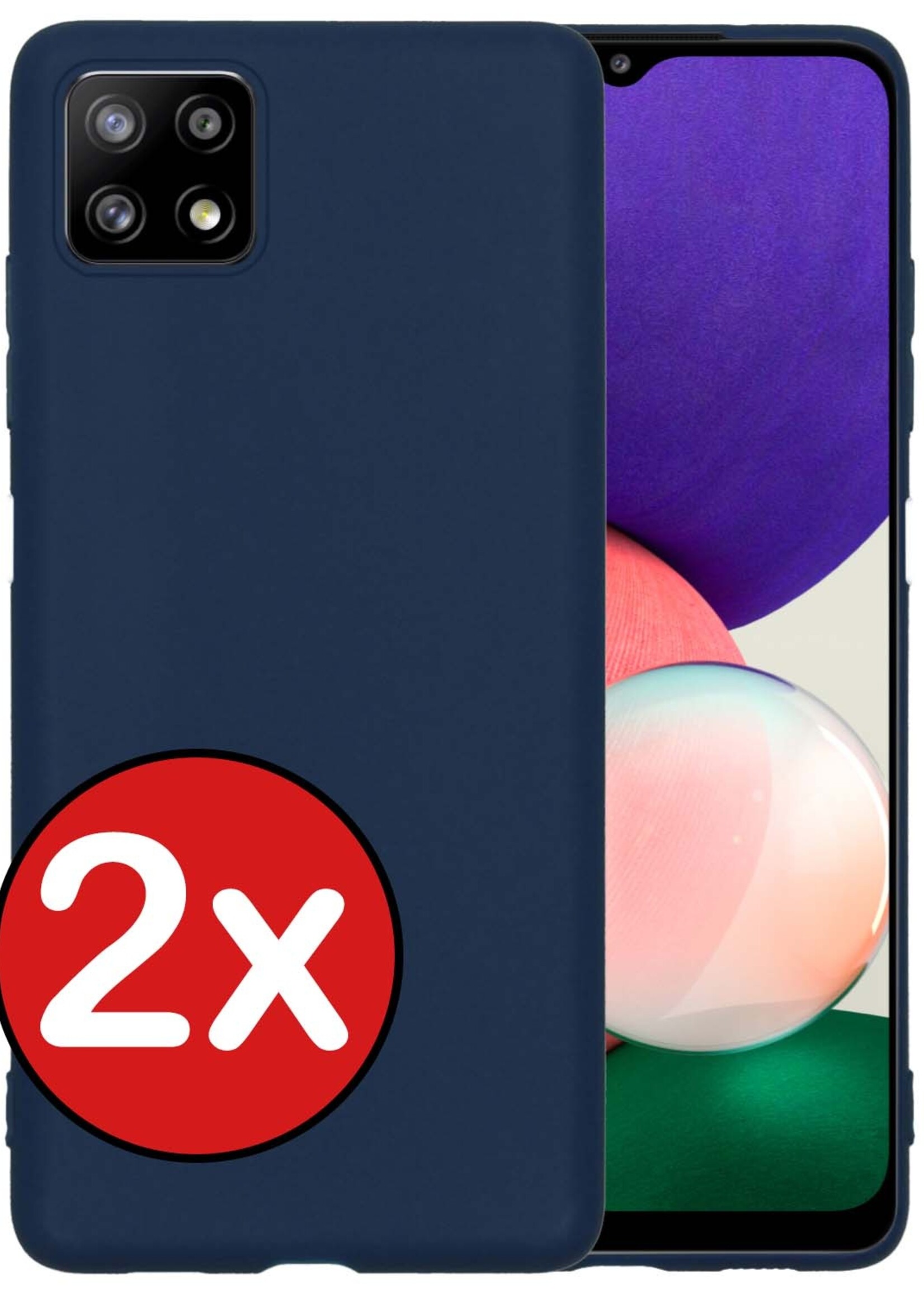 BTH Hoesje Geschikt voor Samsung A22 4G Hoesje Siliconen Case Hoes - Hoes Geschikt voor Samsung Galaxy A22 4G Hoes Cover Case - Donkerblauw - 2 PACK