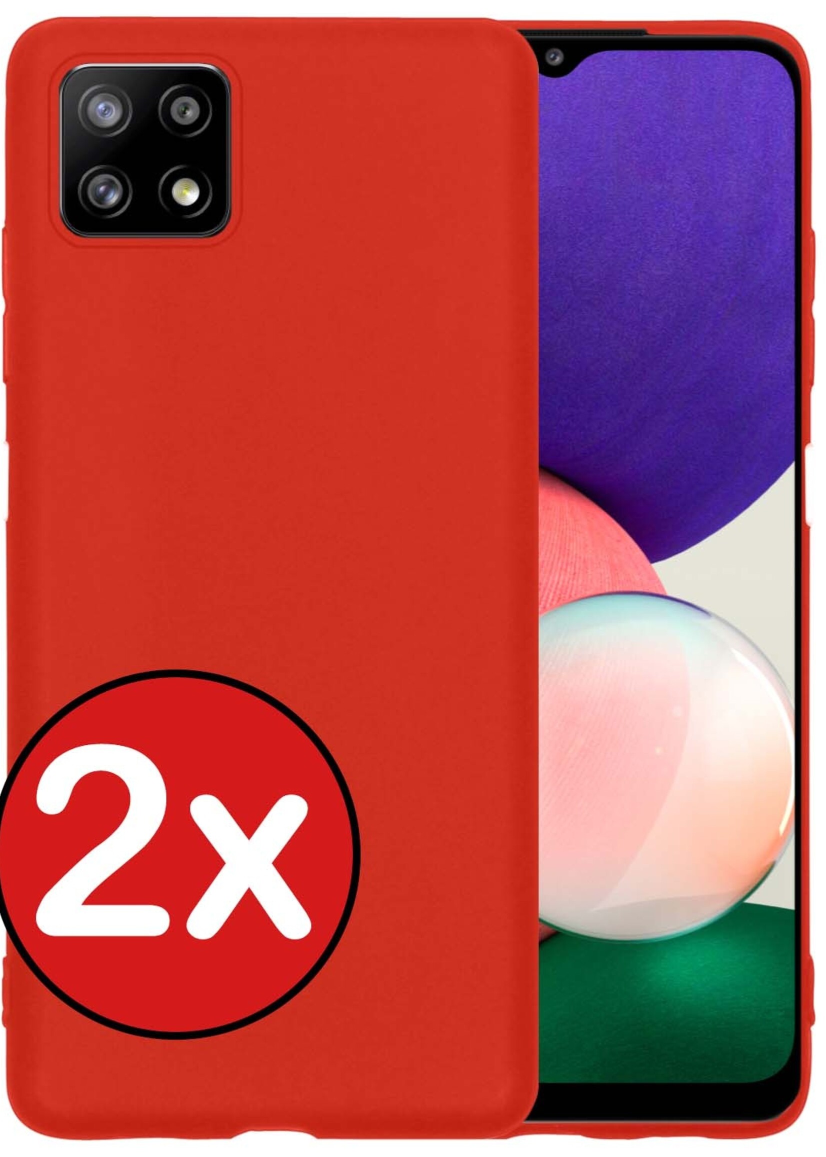 BTH Hoesje Geschikt voor Samsung A22 4G Hoesje Siliconen Case Hoes - Hoes Geschikt voor Samsung Galaxy A22 4G Hoes Cover Case - Rood - 2 PACK