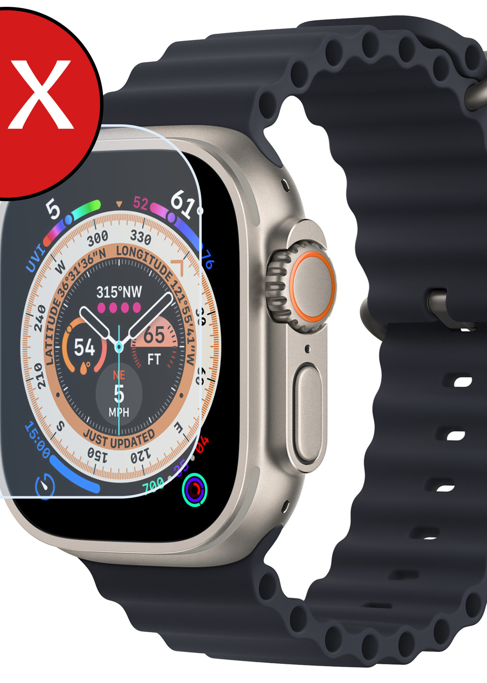 BTH Screenprotector Geschikt voor Apple Watch Ultra 2 Screenprotector Glas Gehard Screen Cover - Screen Protector Geschikt voor Apple Watch Ultra 2 (49 mm) Screenprotector Tempered Glass - 3 PACK