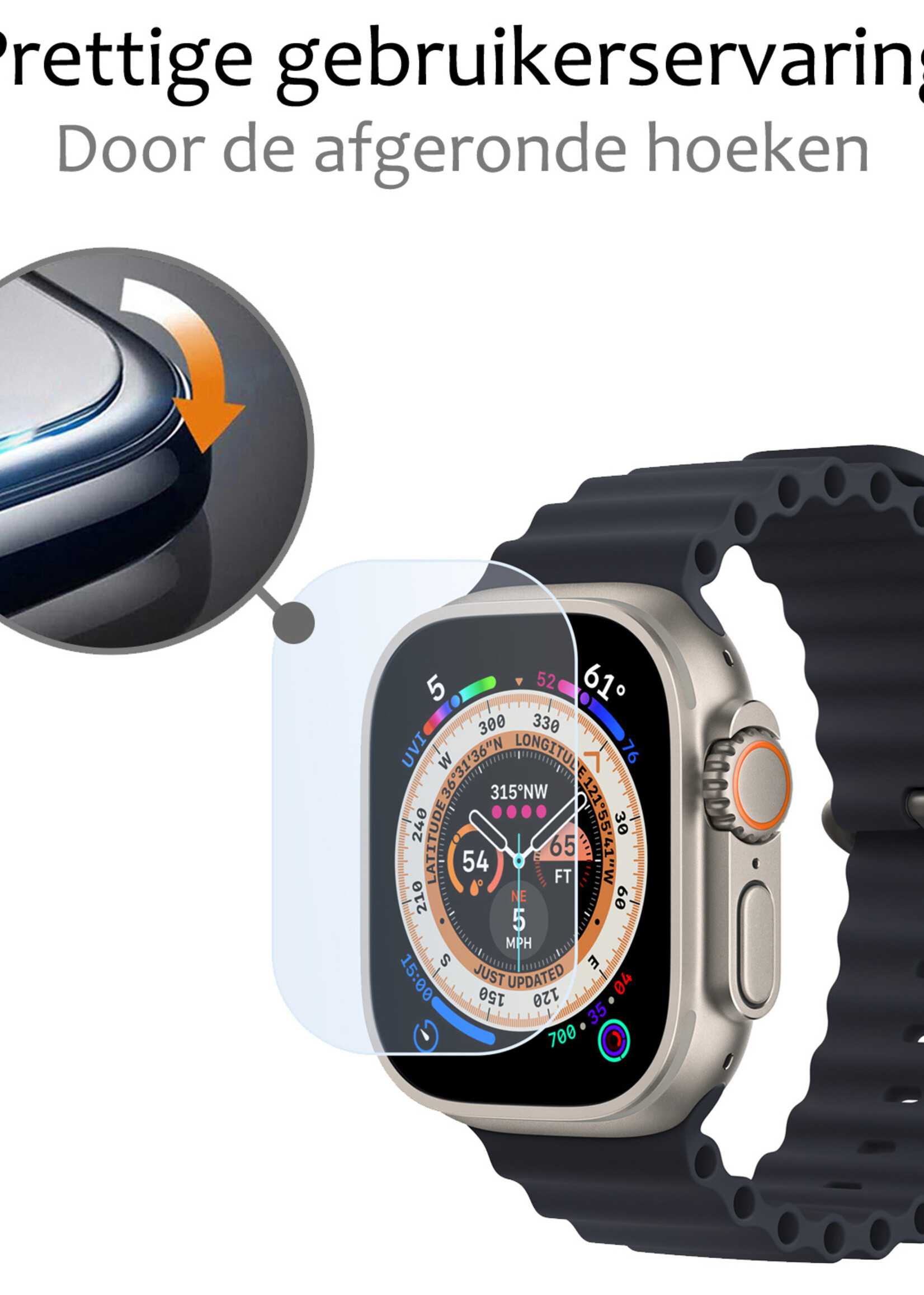 BTH Screenprotector Geschikt voor Apple Watch Ultra 2 Screenprotector Glas Gehard Screen Cover - Screen Protector Geschikt voor Apple Watch Ultra 2 (49 mm) Screenprotector Tempered Glass - 3 PACK