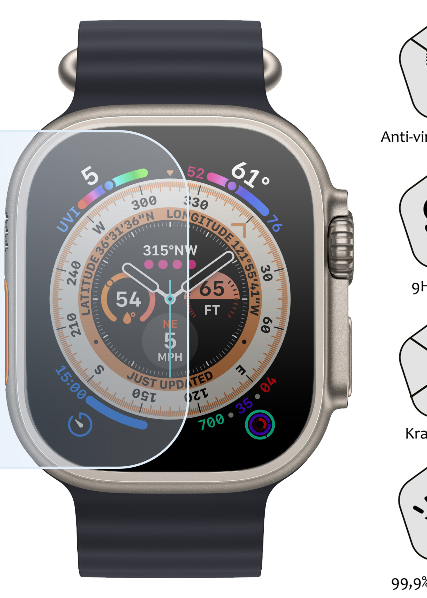 BTH Screenprotector Geschikt voor Apple Watch Ultra 2 Screenprotector Glas Gehard Screen Cover - Screen Protector Geschikt voor Apple Watch Ultra 2 (49 mm) Screenprotector Tempered Glass