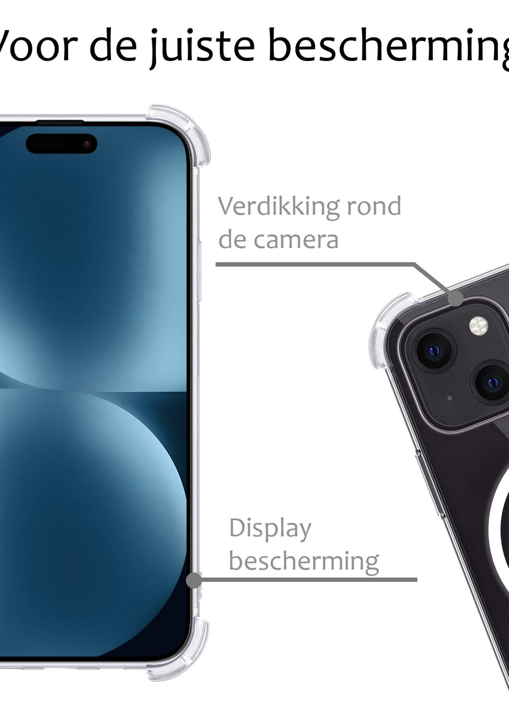 BTH Hoesje Geschikt voor iPhone 15 Hoesje Geschikt voor Magsafe Hoesje Shock Proof Cover - Hoes Geschikt voor iPhone 15 Hoesje Magsafe Case Shockproof - Transparant - 2 PACK