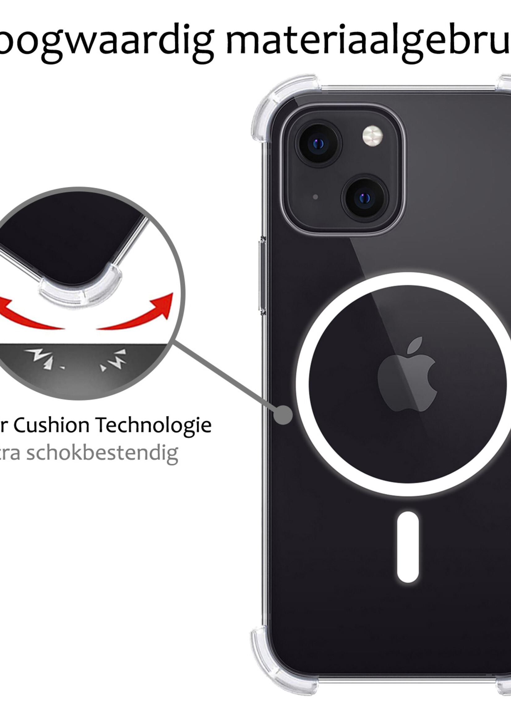 BTH Hoesje Geschikt voor iPhone 15 Hoesje Geschikt voor Magsafe Hoesje Shock Proof Cover - Hoes Geschikt voor iPhone 15 Hoesje Magsafe Case Shockproof - Transparant - 2 PACK