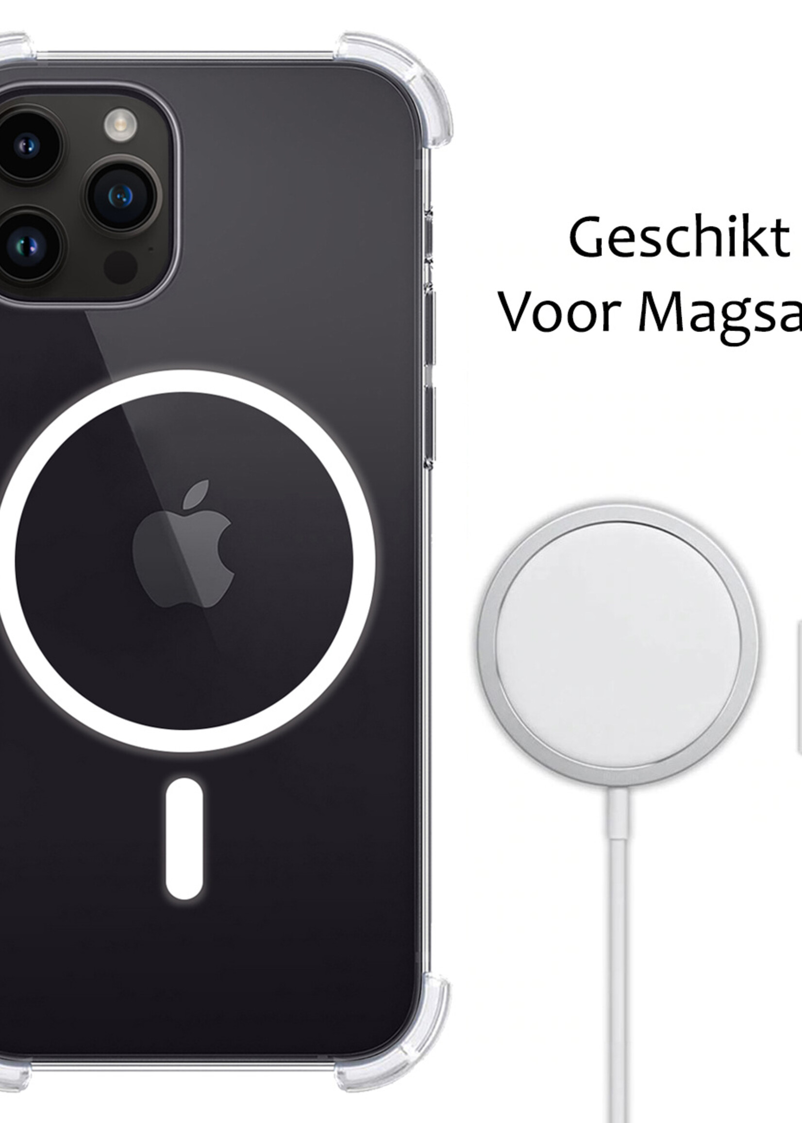 BTH Hoesje Geschikt voor iPhone 15 Pro Max Hoesje Geschikt voor Magsafe Hoesje Shock Proof Cover - Hoes Geschikt voor iPhone 15 Pro Max Hoesje Magsafe Case Shockproof - Transparant - 2 PACK