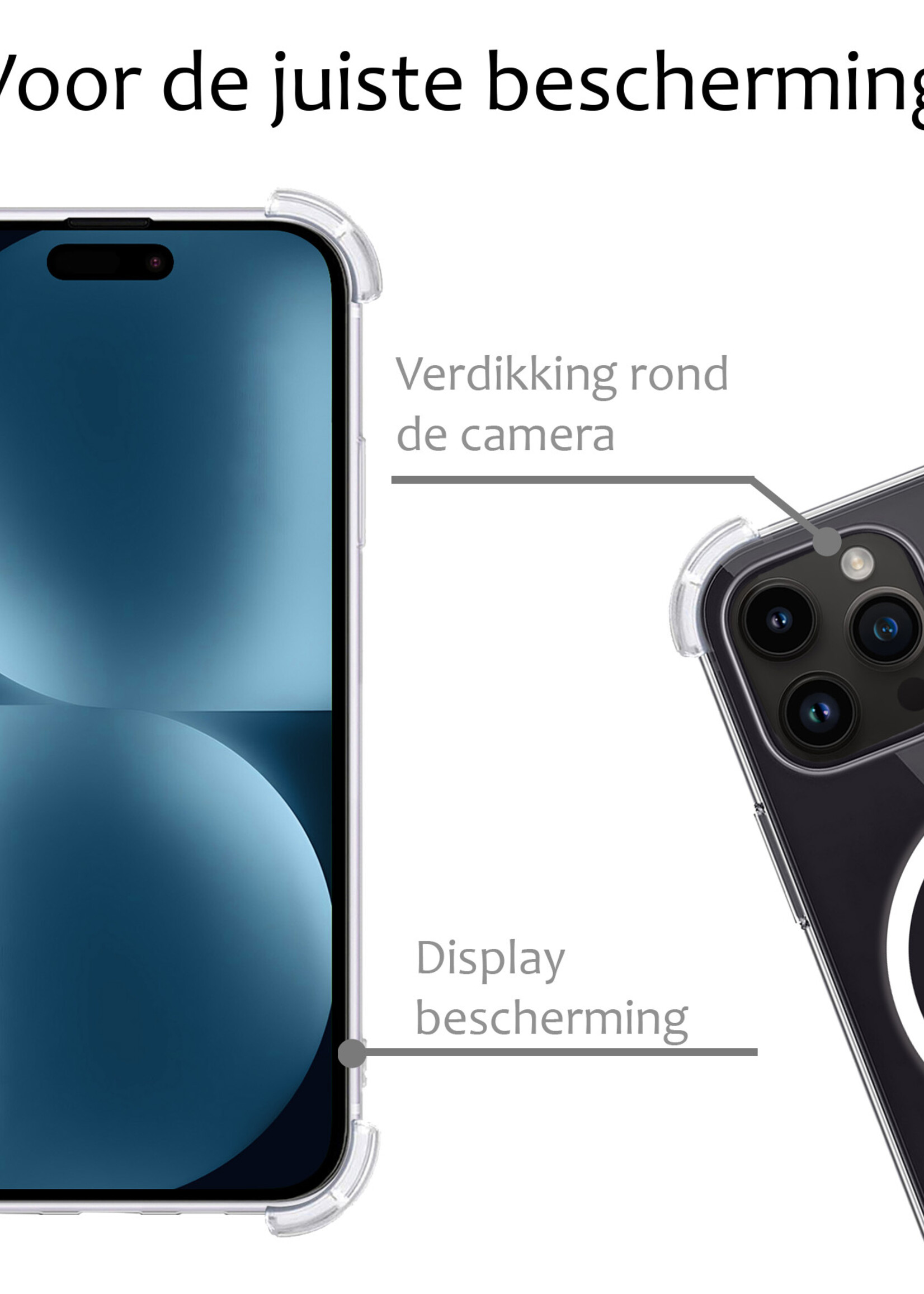 BTH Hoesje Geschikt voor iPhone 15 Pro Max Hoesje Geschikt voor Magsafe Hoesje Shock Proof Cover - Hoes Geschikt voor iPhone 15 Pro Max Hoesje Magsafe Case Shockproof - Transparant - 2 PACK