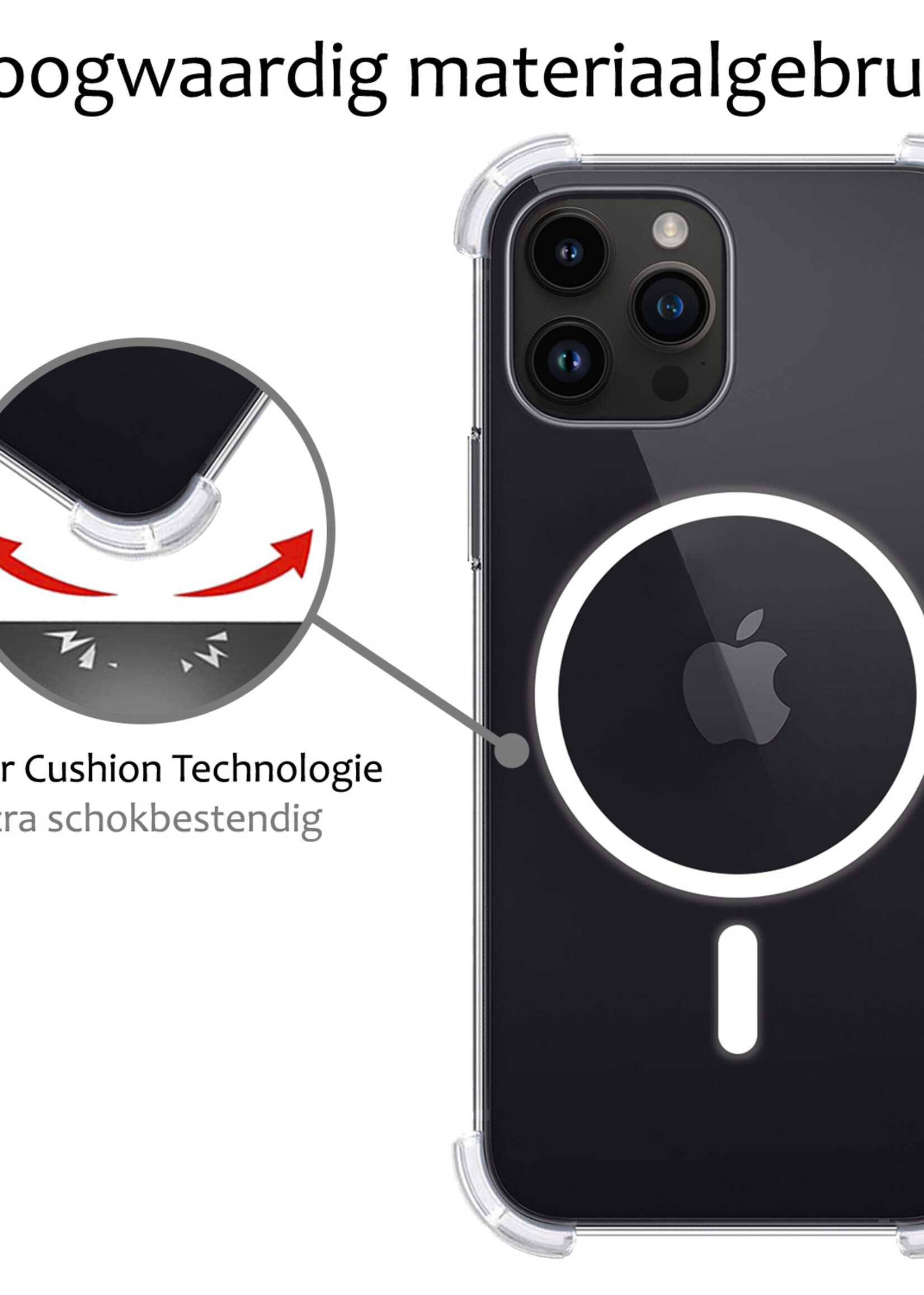 BTH Hoesje Geschikt voor iPhone 15 Pro Max Hoesje Geschikt voor Magsafe Hoesje Shock Proof Cover - Hoes Geschikt voor iPhone 15 Pro Max Hoesje Magsafe Case Shockproof - Transparant - 2 PACK