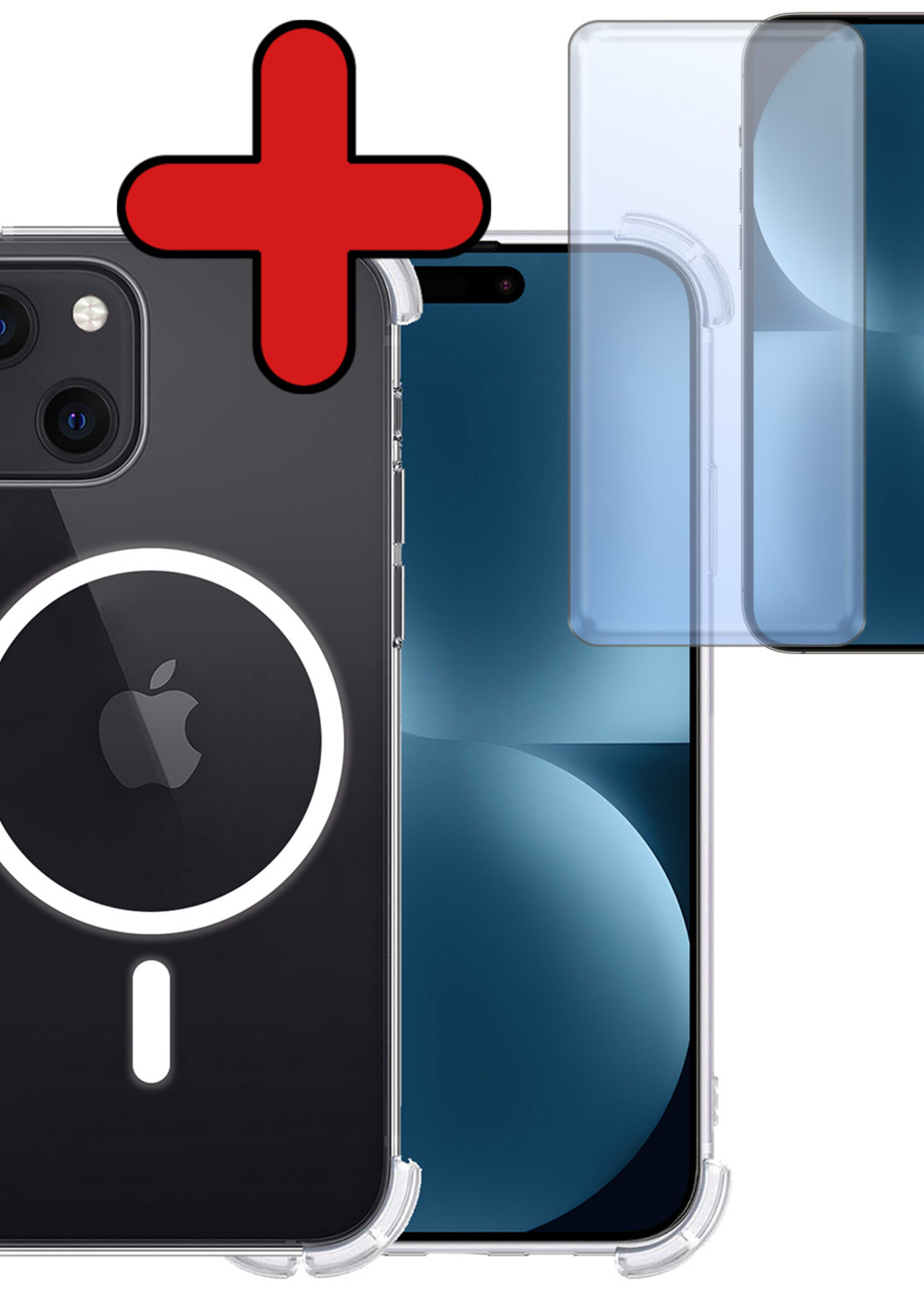 BTH Hoesje Geschikt voor iPhone 15 Plus Hoesje Geschikt voor Magsafe Hoesje Shock Proof Cover Met Screenprotector - Hoes Geschikt voor iPhone 15 Plus Hoesje Magsafe Case Shockproof - Transparant