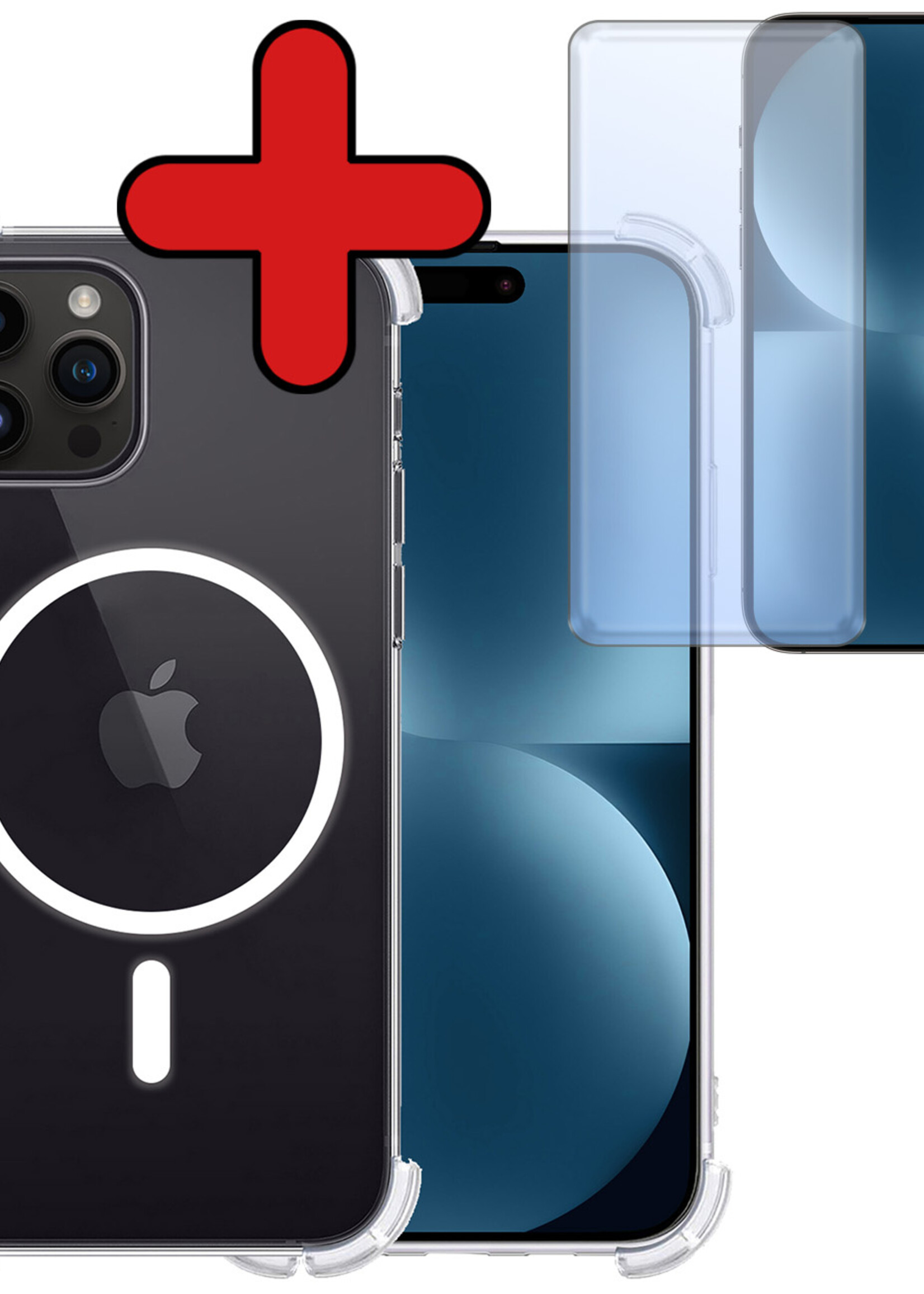 BTH Hoesje Geschikt voor iPhone 15 Pro Hoesje Geschikt voor Magsafe Hoesje Shock Proof Cover Met Screenprotector - Hoes Geschikt voor iPhone 15 Pro Hoesje Magsafe Case Shockproof - Transparant