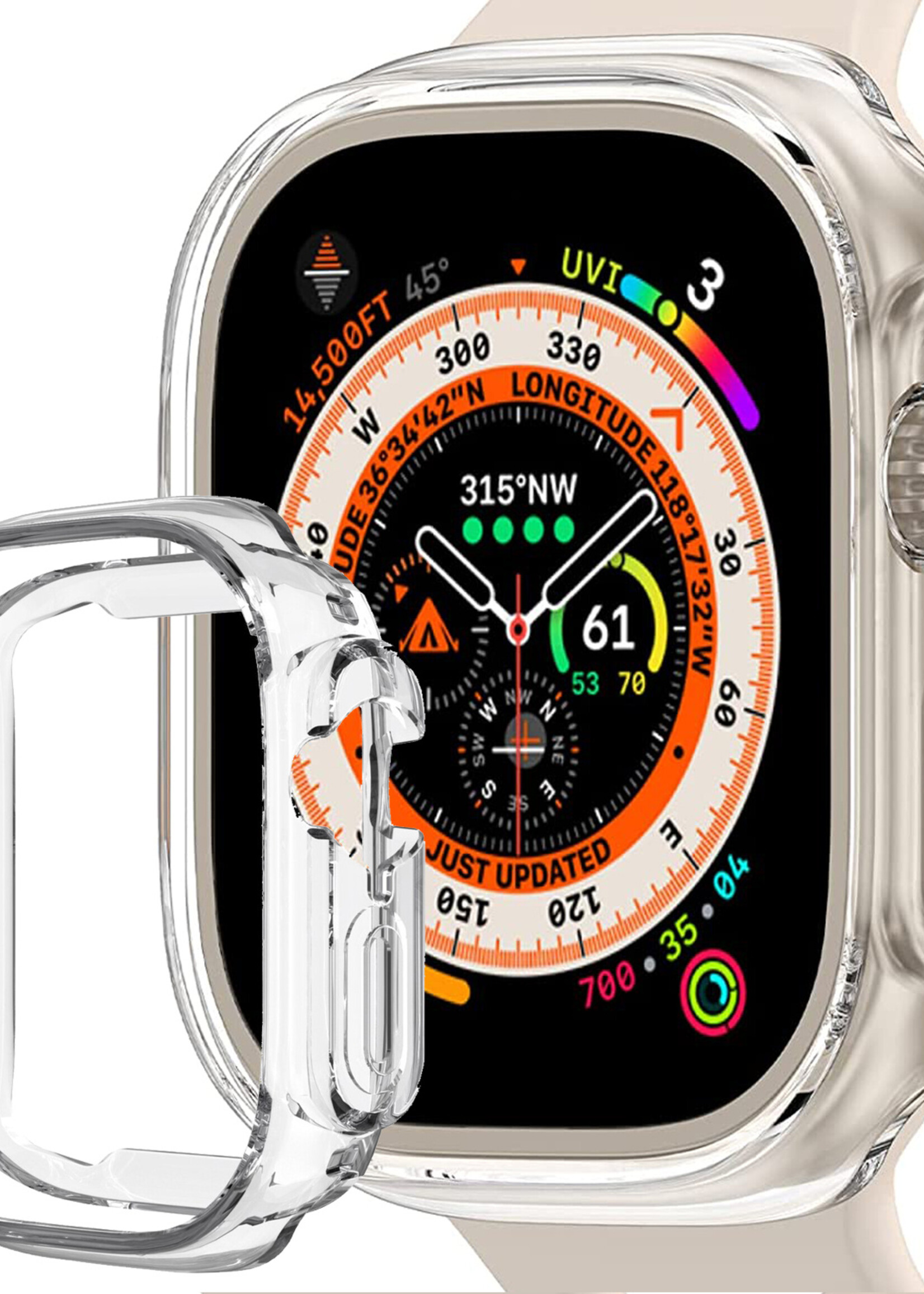 BTH Siliconen Hoes Geschikt voor Apple Watch Ultra 2 Hoesje Cover Case - Hoesje Geschikt voor Apple Watch Ultra 2 (49 mm) Hoes Siliconen Case - Transparant