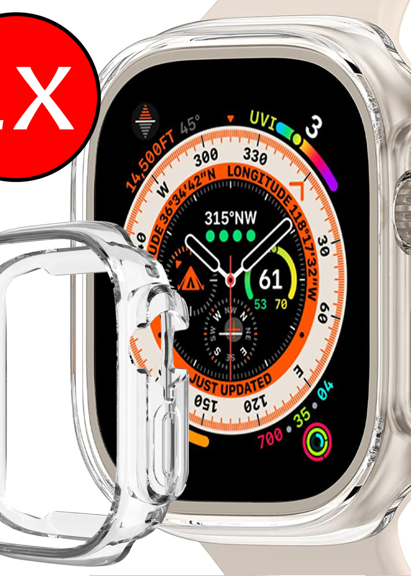 BTH Siliconen Hoes Geschikt voor Apple Watch Ultra 2 Hoesje Cover Case - Hoesje Geschikt voor Apple Watch Ultra 2 (49 mm) Hoes Siliconen Case - Transparant - 2 PACK