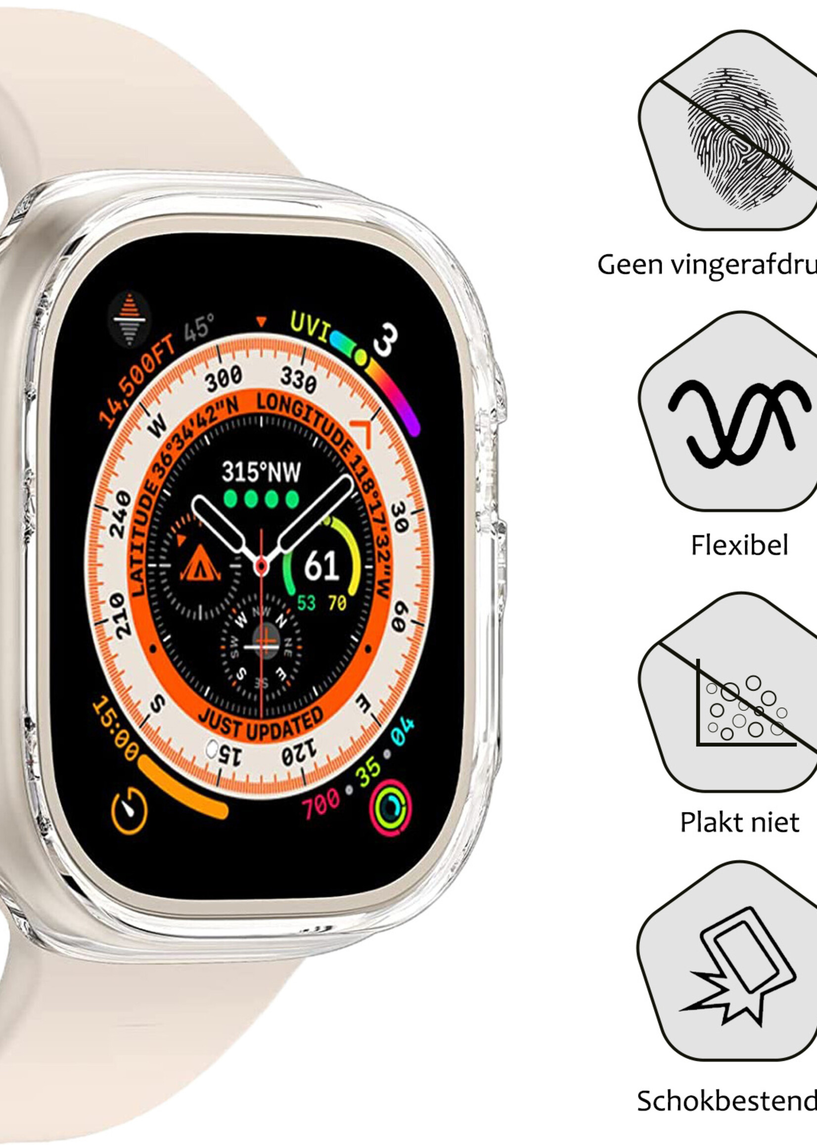 BTH Siliconen Hoes Geschikt voor Apple Watch Ultra 2 Hoesje Cover Case - Hoesje Geschikt voor Apple Watch Ultra 2 (49 mm) Hoes Siliconen Case - Transparant - 2 PACK