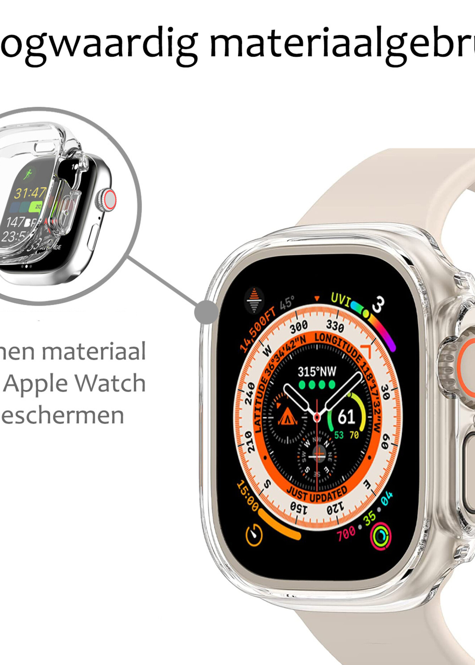 BTH Siliconen Hoes Geschikt voor Apple Watch Ultra 2 Hoesje Cover Case - Hoesje Geschikt voor Apple Watch Ultra 2 (49 mm) Hoes Siliconen Case - Transparant - 2 PACK