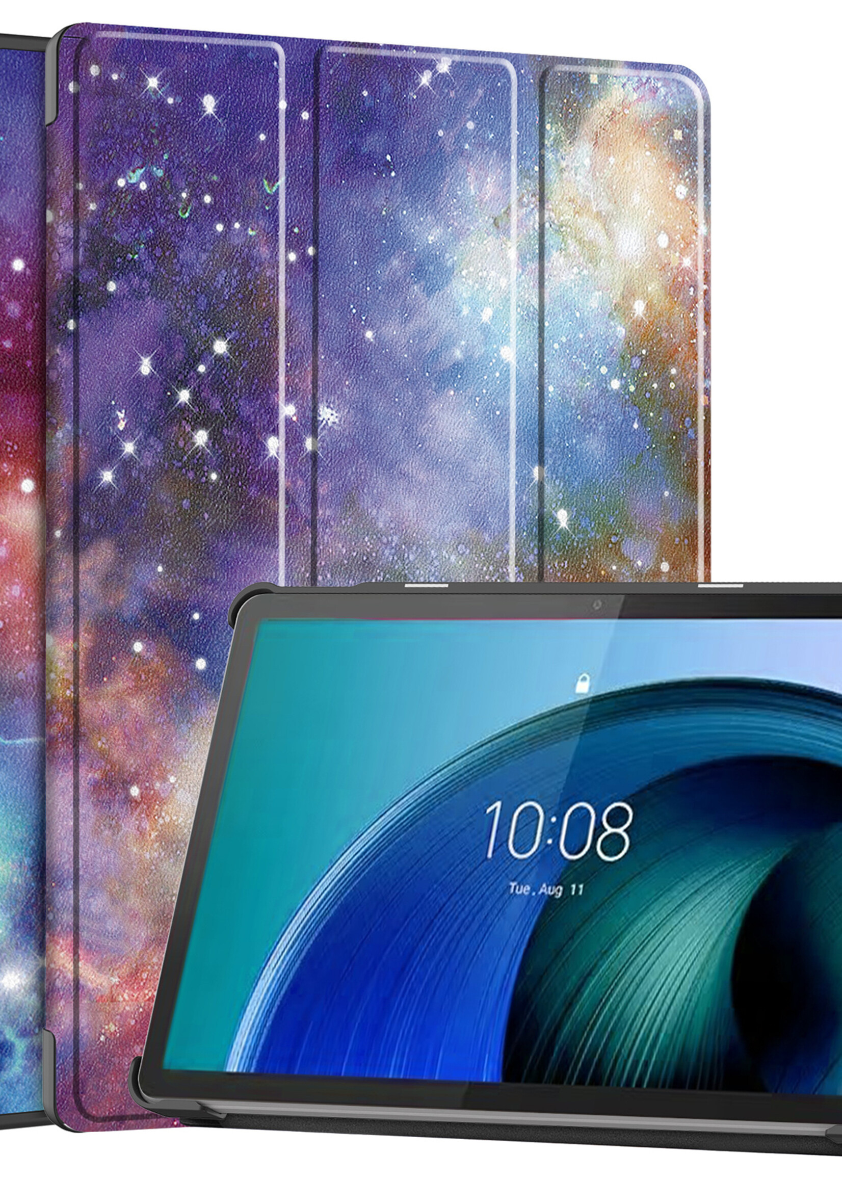 BTH Hoes Geschikt voor Lenovo Tab M10 5G Hoes Book Case Hoesje Trifold Cover - Hoesje Geschikt voor Lenovo Tab M10 5G Hoesje Bookcase - Galaxy