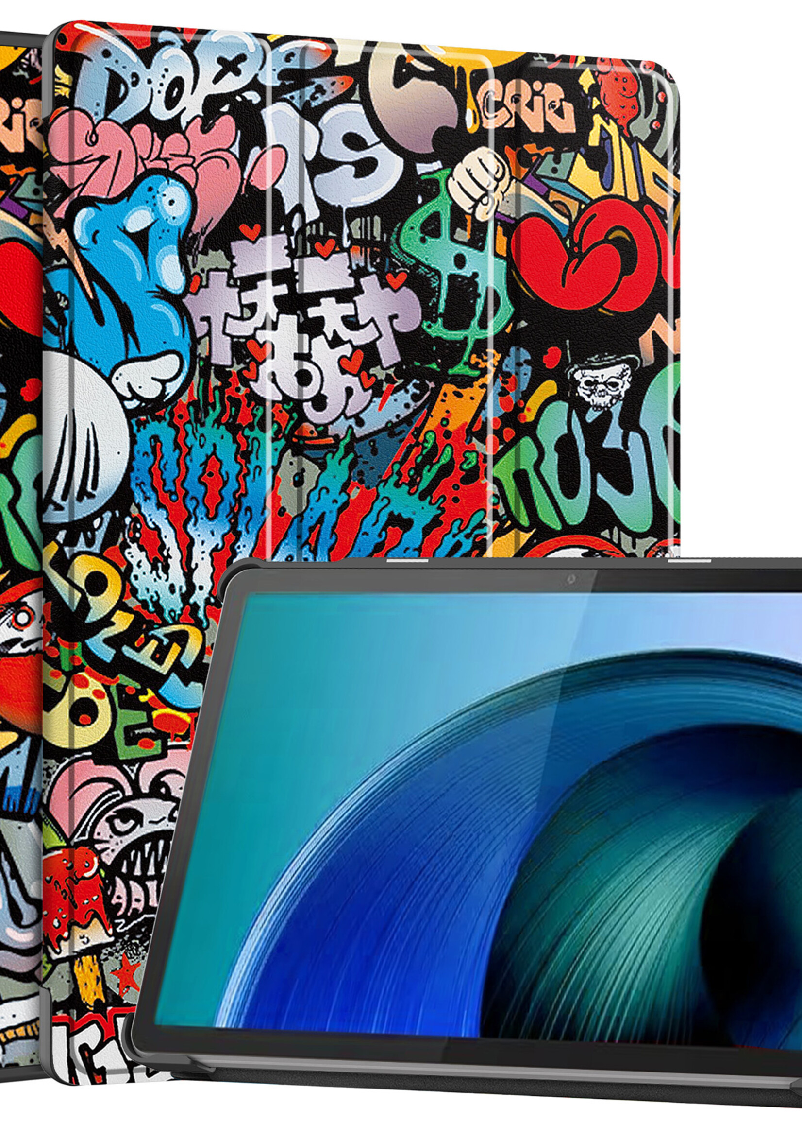 BTH Hoes Geschikt voor Lenovo Tab M10 5G Hoes Book Case Hoesje Trifold Cover - Hoesje Geschikt voor Lenovo Tab M10 5G Hoesje Bookcase - Graffity