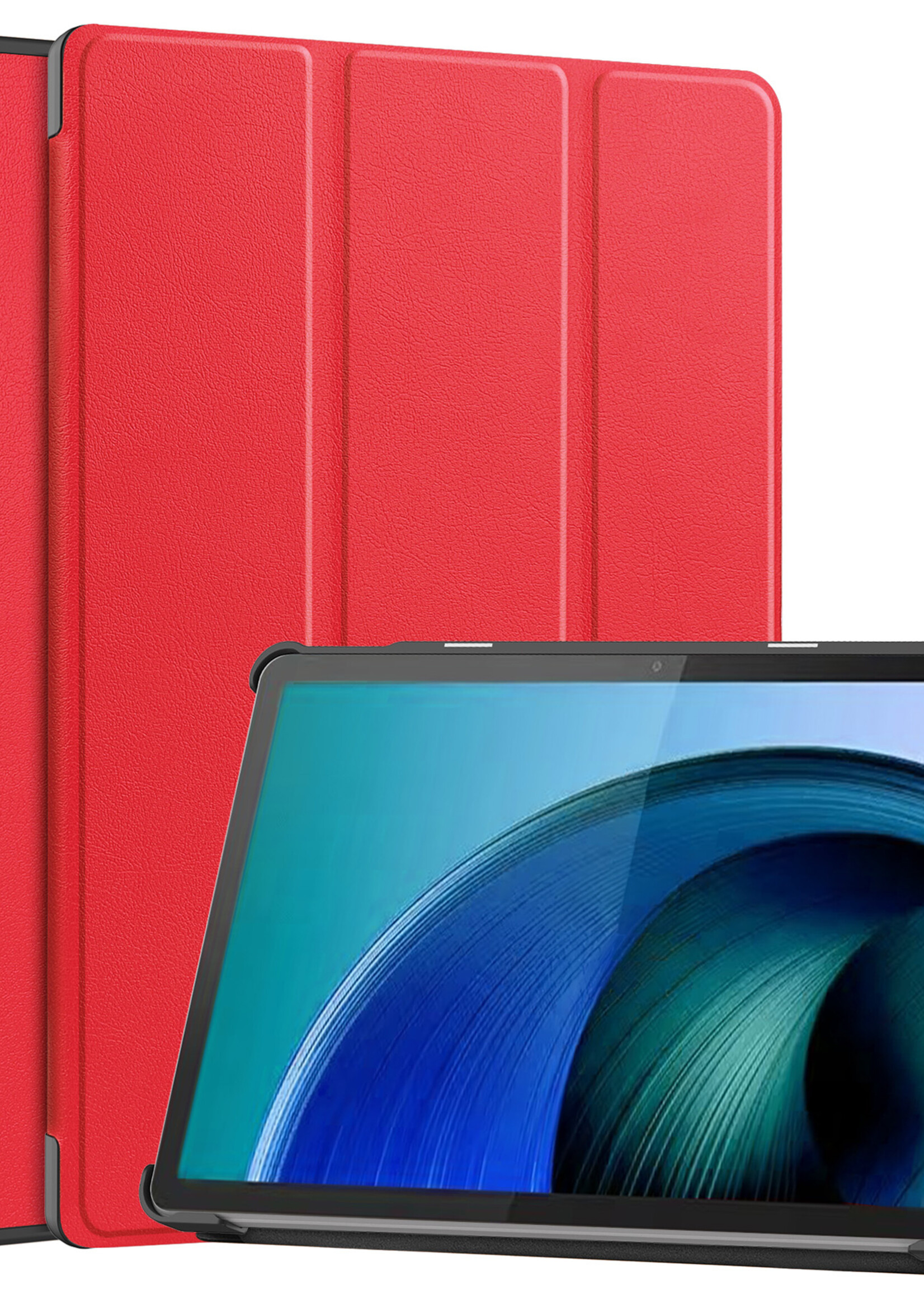 BTH Hoes Geschikt voor Lenovo Tab M10 5G Hoes Book Case Hoesje Trifold Cover - Hoesje Geschikt voor Lenovo Tab M10 5G Hoesje Bookcase - Rood