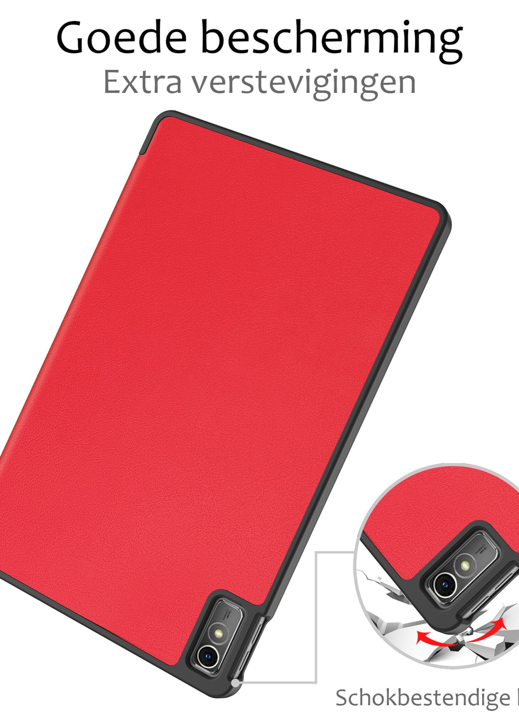 BTH Hoes Geschikt voor Lenovo Tab M10 5G Hoes Book Case Hoesje Trifold Cover - Hoesje Geschikt voor Lenovo Tab M10 5G Hoesje Bookcase - Rood