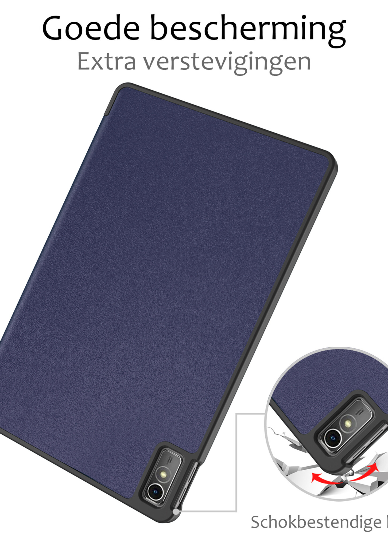 BTH Hoes Geschikt voor Lenovo Tab M10 5G Hoes Book Case Hoesje Trifold Cover Met Screenprotector - Hoesje Geschikt voor Lenovo Tab M10 5G Hoesje Bookcase - Donkerblauw