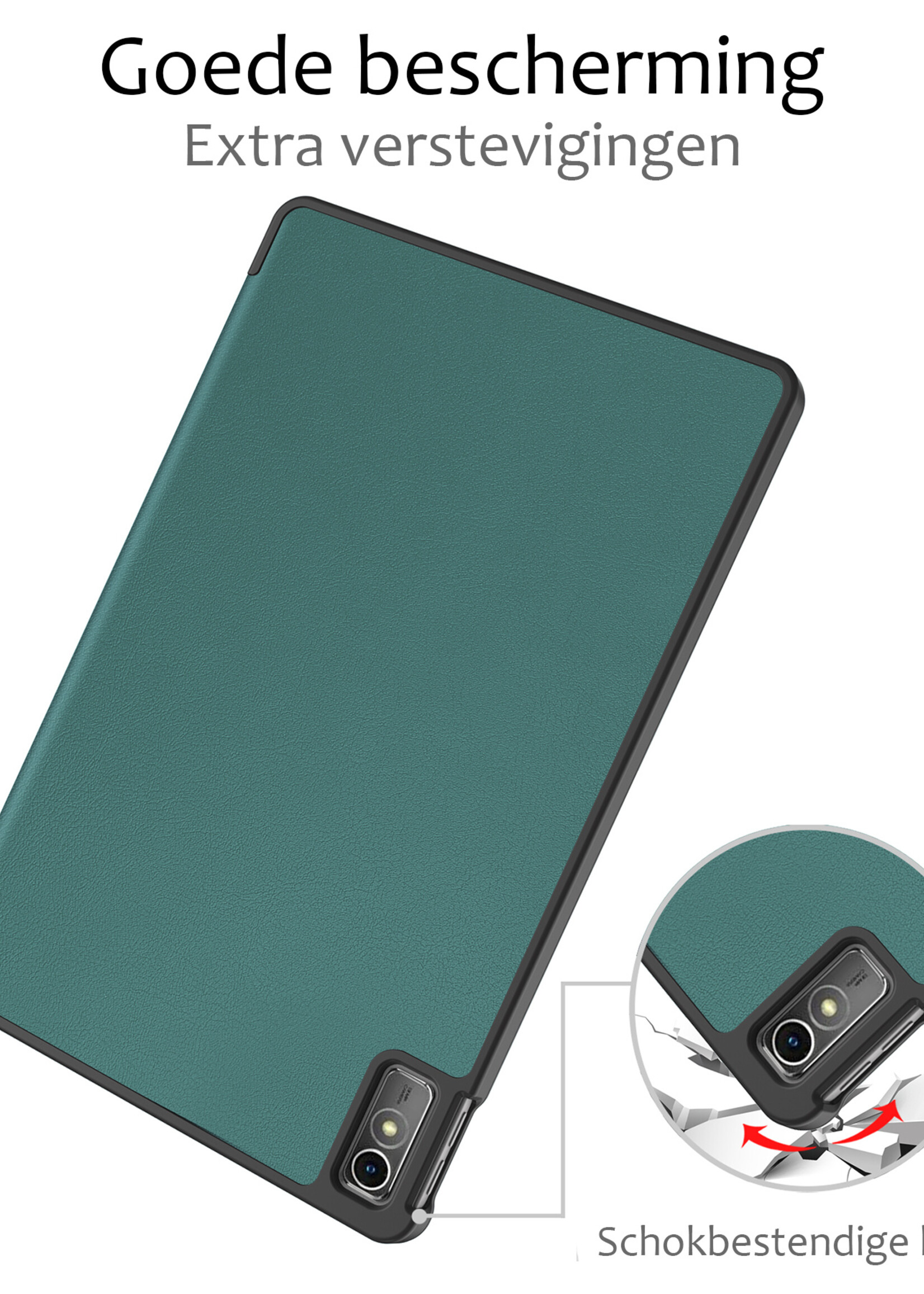 BTH Hoes Geschikt voor Lenovo Tab M10 5G Hoes Book Case Hoesje Trifold Cover Met Screenprotector - Hoesje Geschikt voor Lenovo Tab M10 5G Hoesje Bookcase - Donkergroen