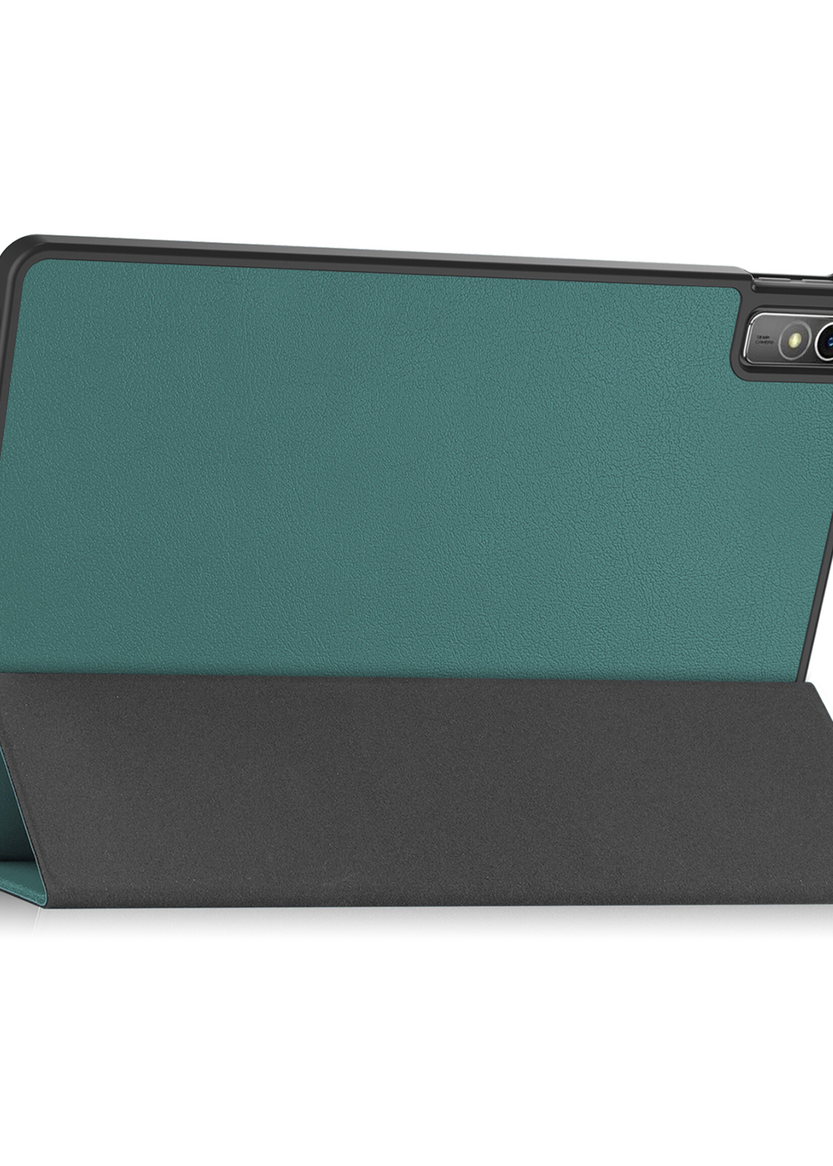BTH Hoes Geschikt voor Lenovo Tab M10 5G Hoes Book Case Hoesje Trifold Cover Met Screenprotector - Hoesje Geschikt voor Lenovo Tab M10 5G Hoesje Bookcase - Donkergroen