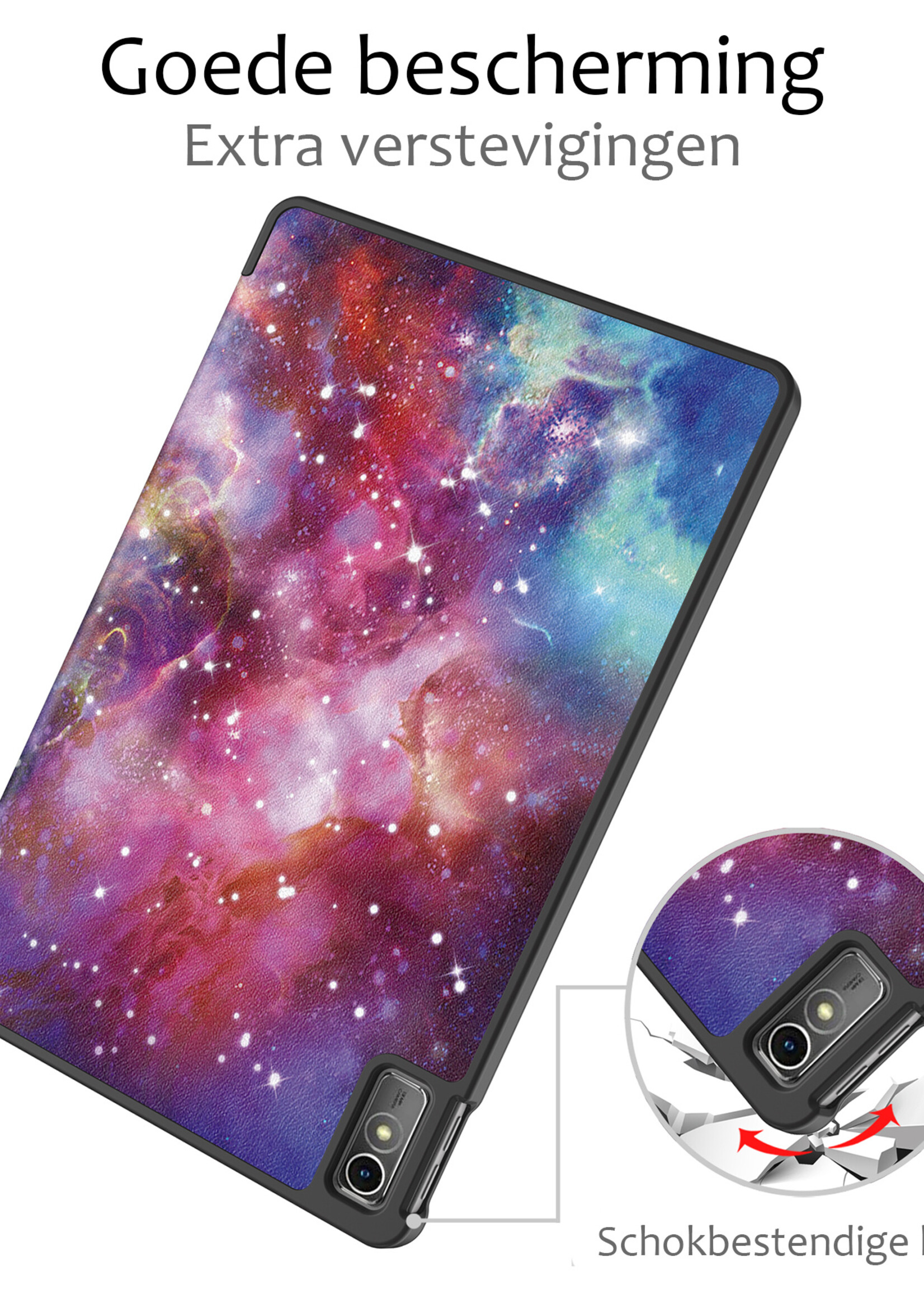 BTH Hoes Geschikt voor Lenovo Tab M10 5G Hoes Book Case Hoesje Trifold Cover Met Screenprotector - Hoesje Geschikt voor Lenovo Tab M10 5G Hoesje Bookcase - Galaxy