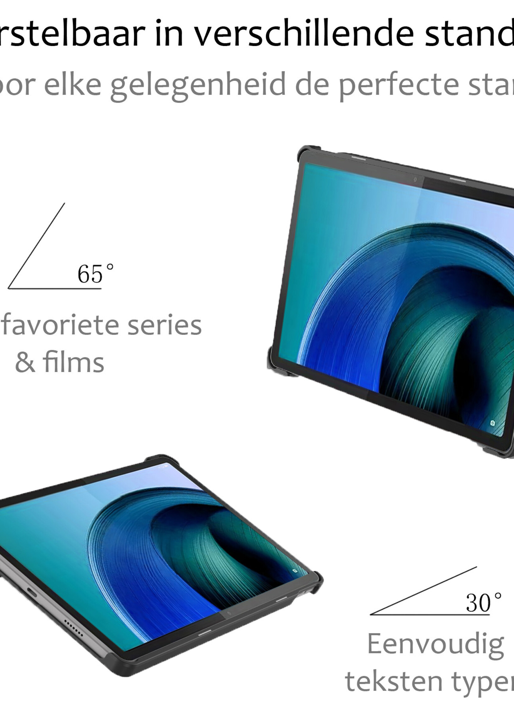 BTH Hoes Geschikt voor Lenovo Tab M10 5G Hoes Book Case Hoesje Trifold Cover Met Screenprotector - Hoesje Geschikt voor Lenovo Tab M10 5G Hoesje Bookcase - Zwart