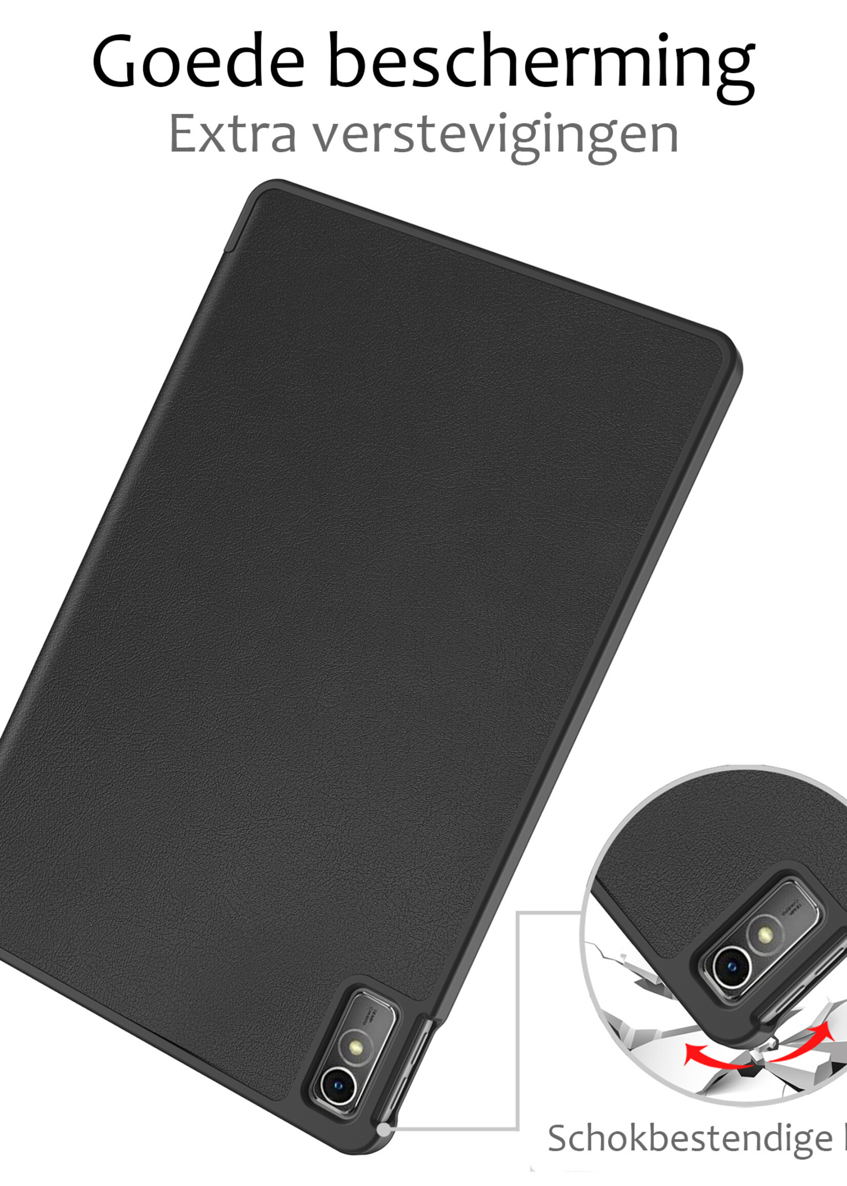 BTH Hoes Geschikt voor Lenovo Tab M10 5G Hoes Book Case Hoesje Trifold Cover Met Screenprotector - Hoesje Geschikt voor Lenovo Tab M10 5G Hoesje Bookcase - Zwart