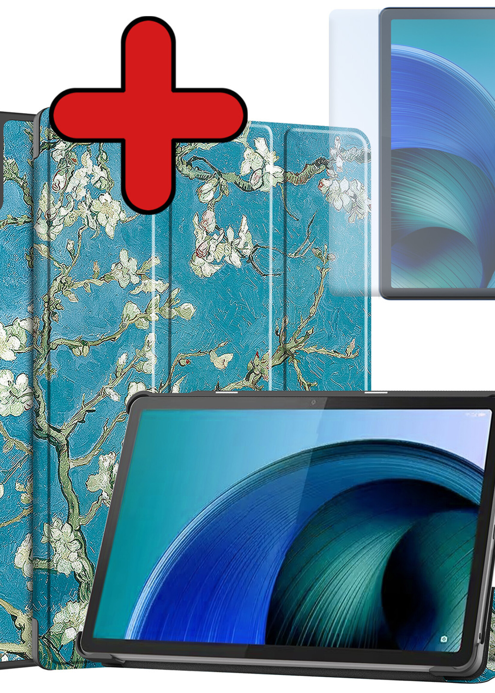 BTH Hoes Geschikt voor Lenovo Tab M10 5G Hoes Book Case Hoesje Trifold Cover Met Screenprotector - Hoesje Geschikt voor Lenovo Tab M10 5G Hoesje Bookcase - Bloesem